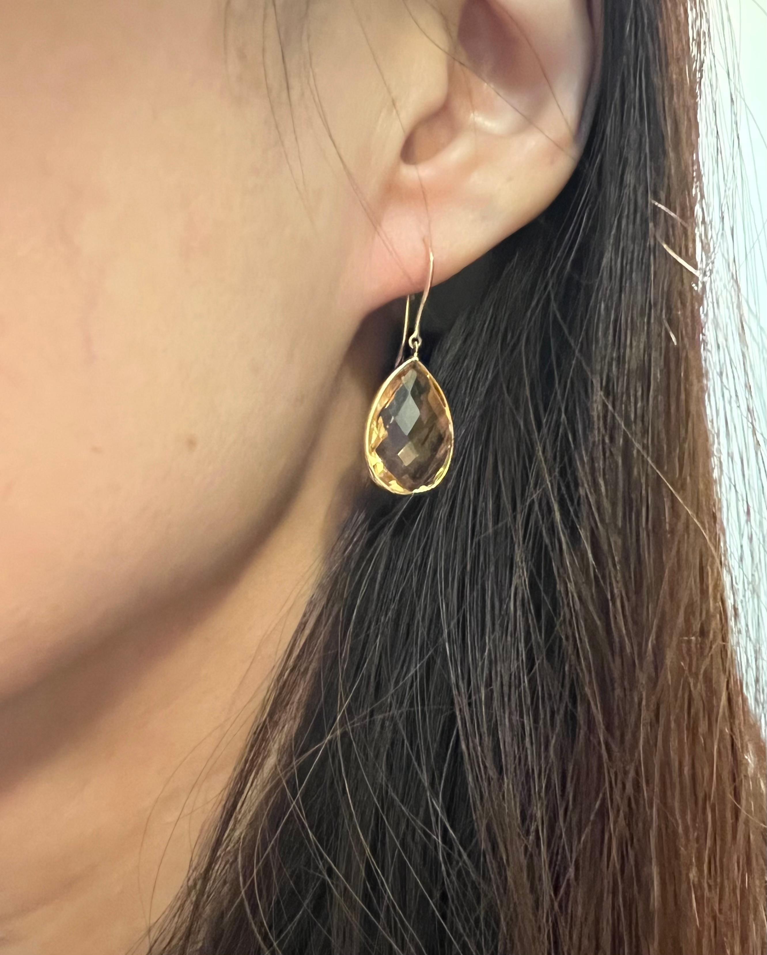 Women's Nari Fine Jewels Handcrafted Teardrop Earrings with Citrine in 18k Yellow For Sale