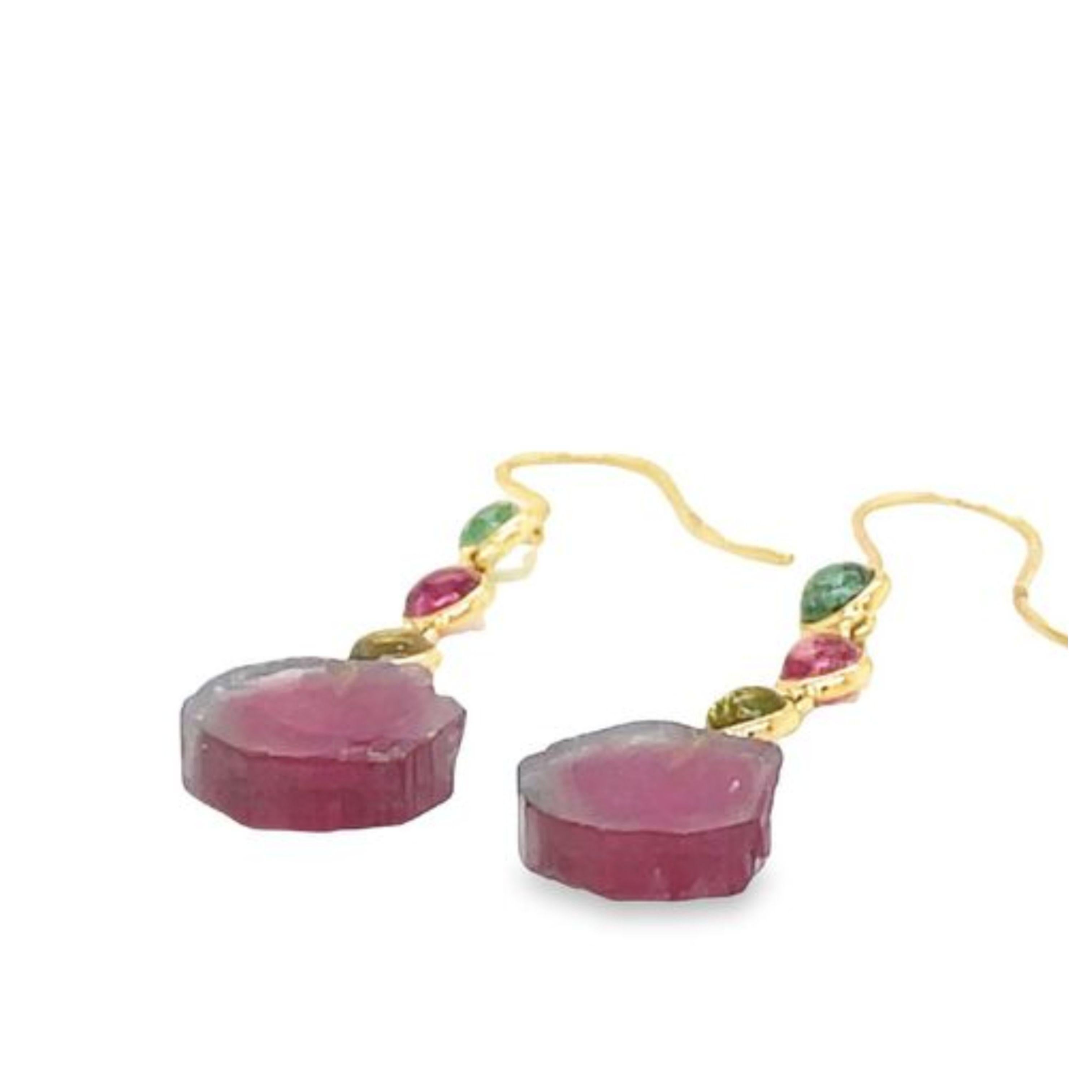Mixed Cut Nari Fine Jewels Handcrafted Tourmaline Slice Earrings For Sale