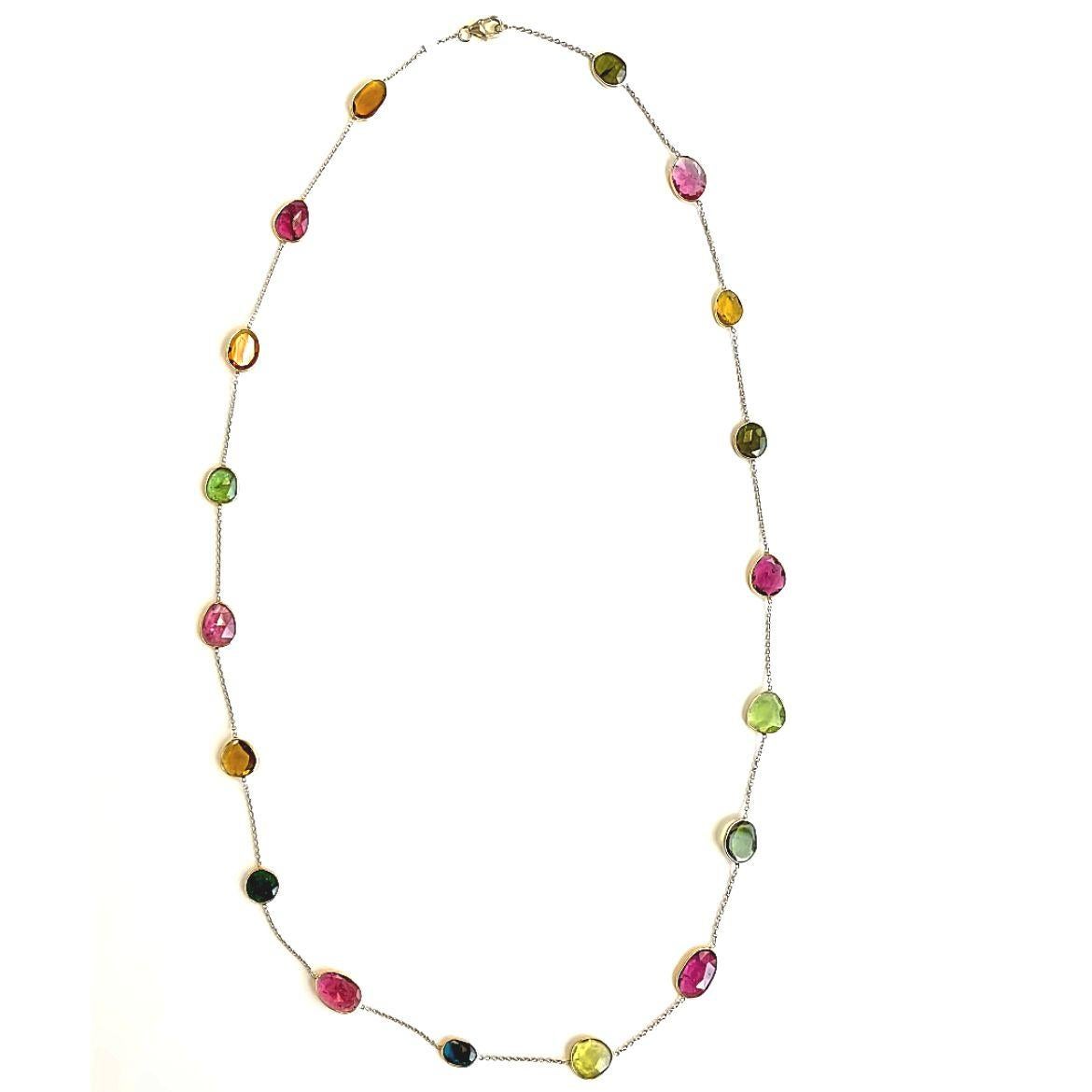Artisan Nari Fine Jewels Collier station à tranches en tourmaline jaune 18 carats, fabriqué à la main en vente