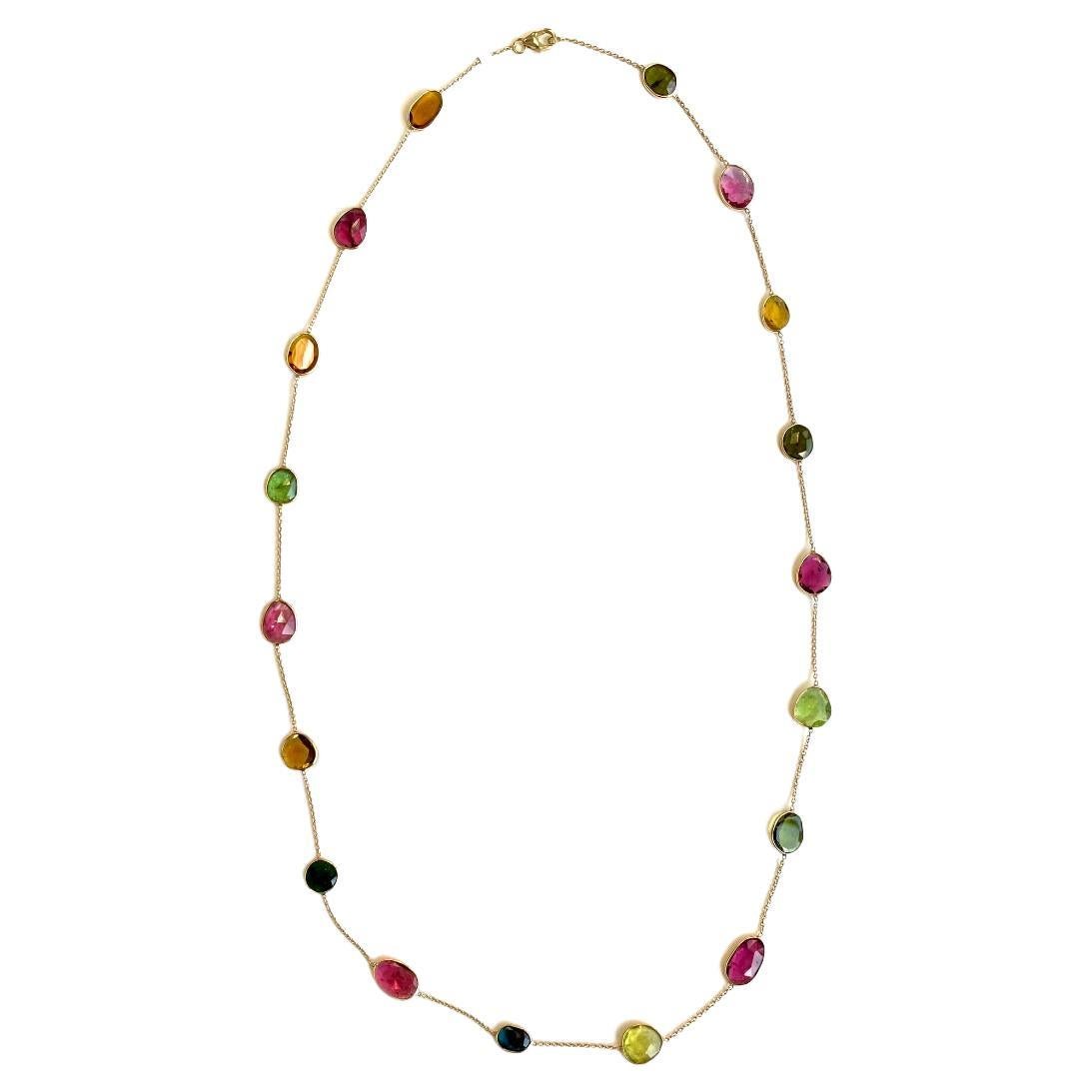 Nari Fine Jewels Handcrafted Tourmaline Slice Station Necklace in 18k Yellow For Sale