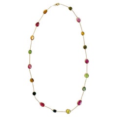 Nari Fine Jewels Handgefertigte Turmalin-Halskette mit Scheiben in 18 Karat Gelb