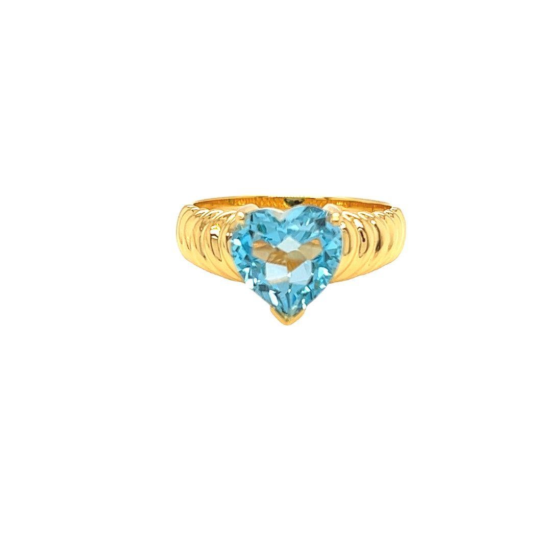Heart Cut Nari Fine Jewels Heart Blue Topaz Fluted Dome Ring 14K Yellow Gold For Sale