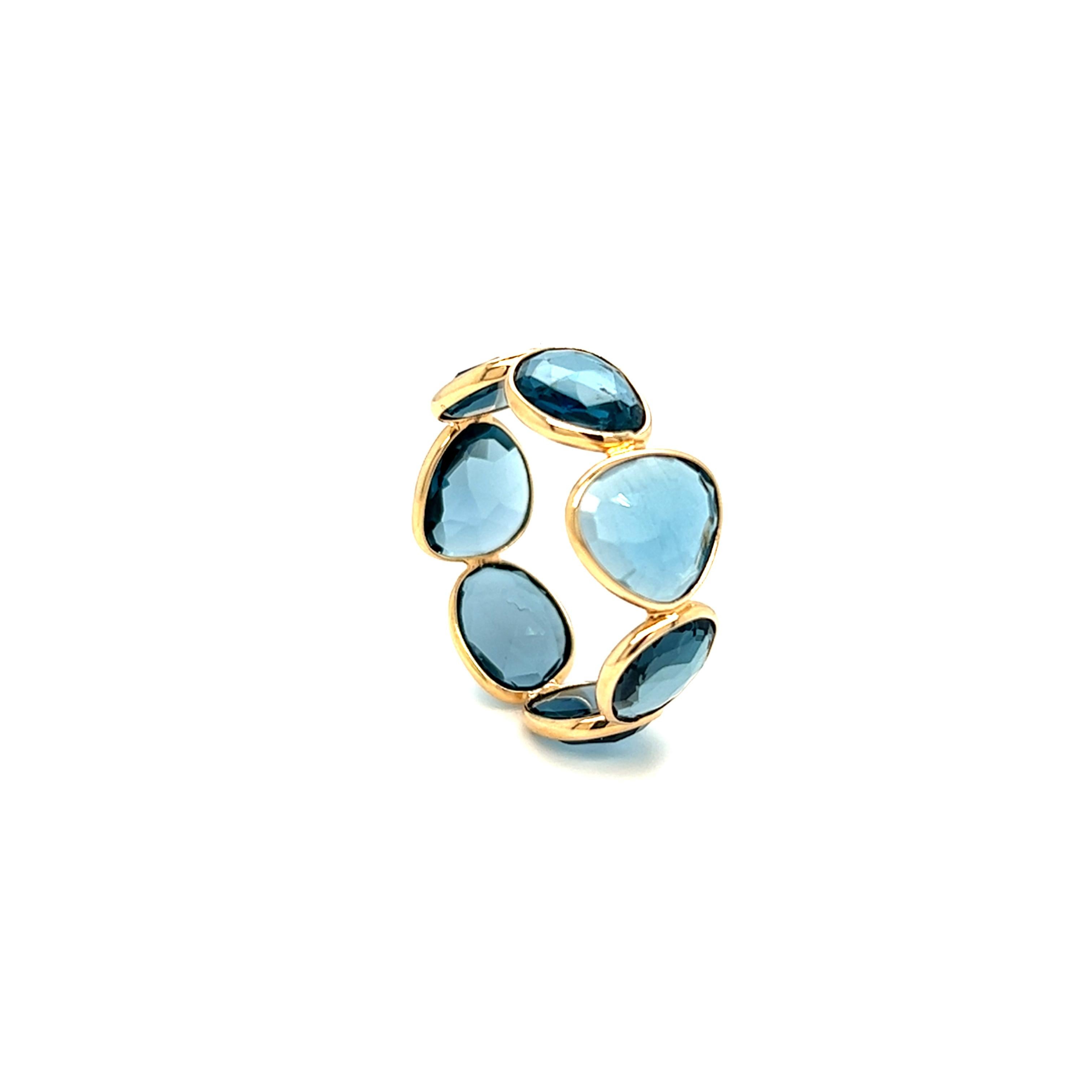 Artisan Nari Fine Jewels London Blue Topaz Handcrafted Eternity Ring 18K Yellow Gold For Sale