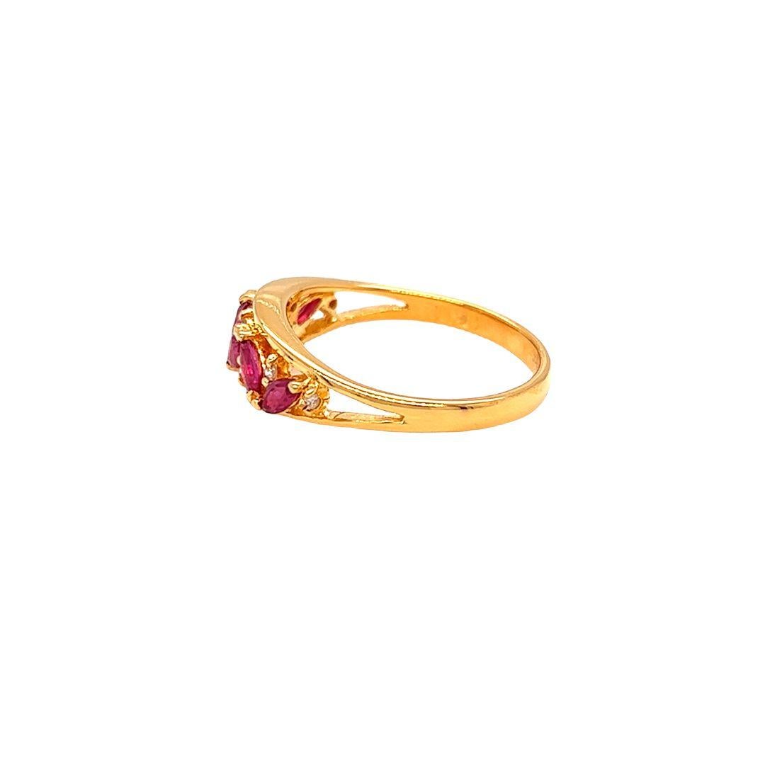 Marquise Cut Nari Fine Jewels Marquise Ruby and Diamond Band 14K Yellow Gold For Sale