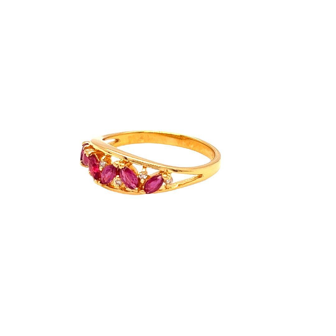 Nari Fine Jewels Marquise Ruby and Diamond Band 14K Yellow Gold In New Condition For Sale In beverly hills, CA