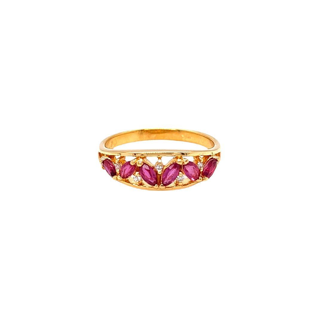 Nari Fine Jewels Marquise-Rubin und Diamantring aus 14 Karat Gelbgold Damen im Angebot