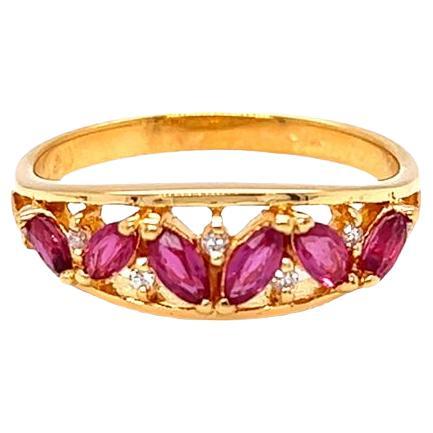 Nari Fine Jewels Marquise Ruby and Diamond Band 14K Yellow Gold For Sale