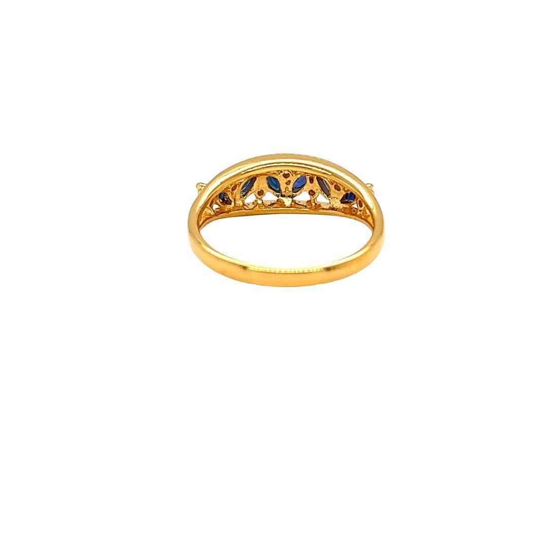 Marquise Cut Nari Fine Jewels Marquise Sapphire and Diamond Band Ring 14K Yellow Gold For Sale