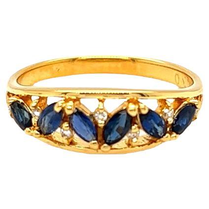 Nari Fine Jewels Marquise Sapphire and Diamond Band Ring 14K Yellow Gold For Sale