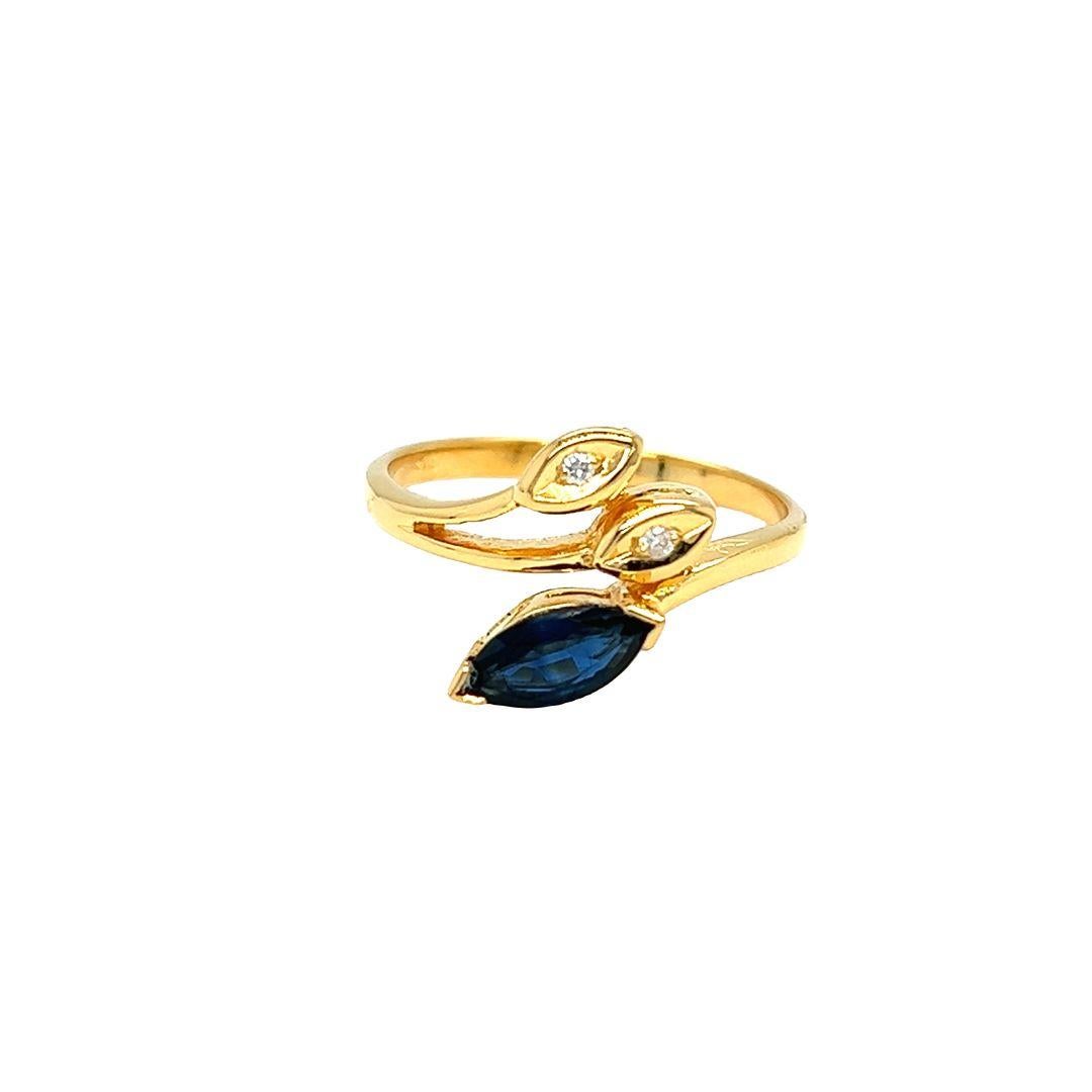 Marquise Cut Nari Fine Jewels Marquise Sapphire and Diamond Bypass Ring 14K Yellow Gold  For Sale