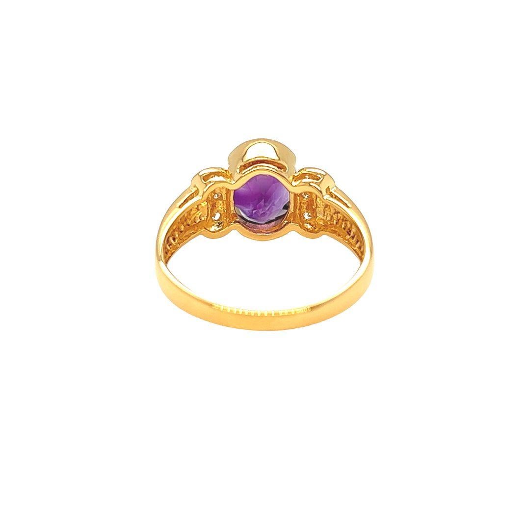 Oval Cut Nari Fine Jewels Oval Amethyst and Diamond Ribbed Shank Ring 14K Yellow Gold For Sale