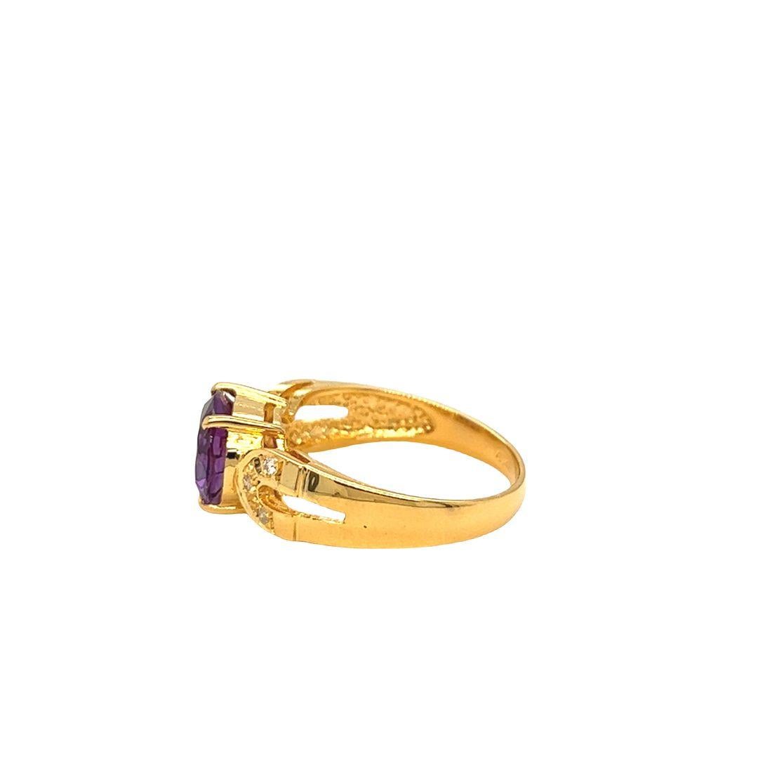Nari Fine Jewels Oval Amethyst and Diamond Ring 14K For Sale 1