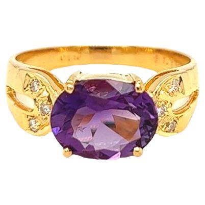 Nari Fine Jewels Oval Amethyst and Diamond Ring 14K For Sale