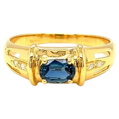 Nari Fine Jewels Oval Blue Sapphire and Diamond Ring 14K Yellow Gold