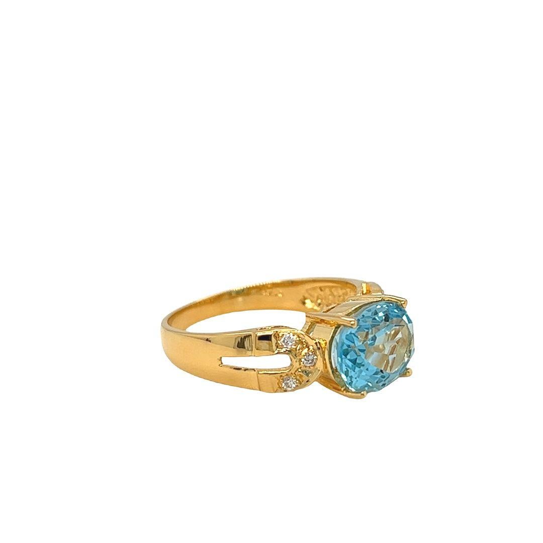 Nari Fine Jewels Oval Blue Topaz and Diamond Ring 14K In New Condition For Sale In beverly hills, CA