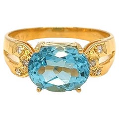 Nari Fine Jewels Bague avec topaze bleue ovale et diamants 14 carats