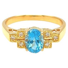 Nari Fine Jewels Bague en or jaune 14 carats avec topaze bleue ovale et diamants