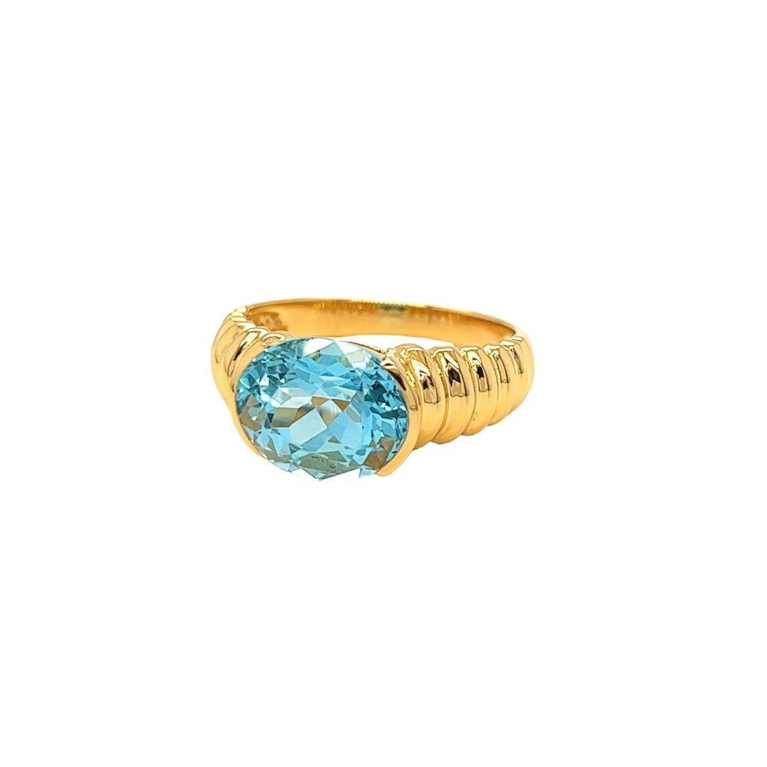 Contemporary Nari Fine Jewels Oval Blue Topaz Fluted Dome Ring 14K Yellow Gold For Sale