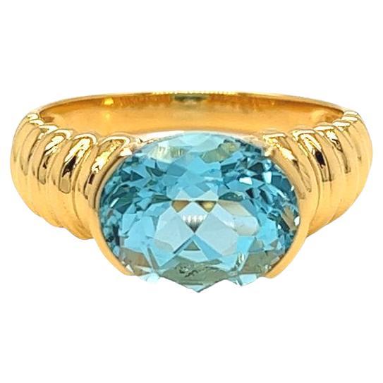 Nari Fine Jewels Oval Blue Topaz Fluted Dome Ring 14K Yellow Gold For Sale