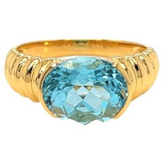Nari Fine Jewels Oval Blue Topaz Fluted Dome Ring 14K Yellow Gold