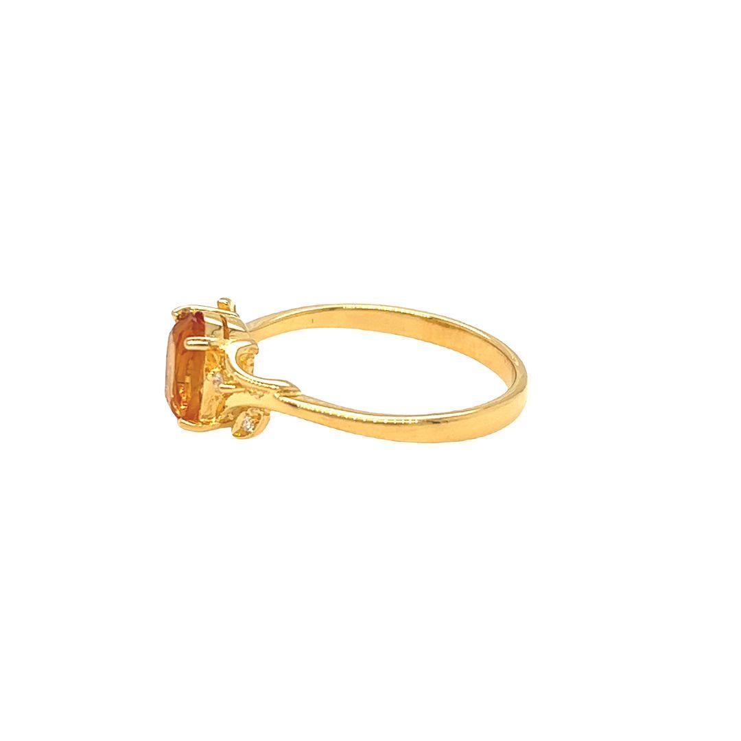 Nari Fine Jewels Oval Citrine Flower Leaf Design Ring 14K Yellow Gold In New Condition For Sale In beverly hills, CA