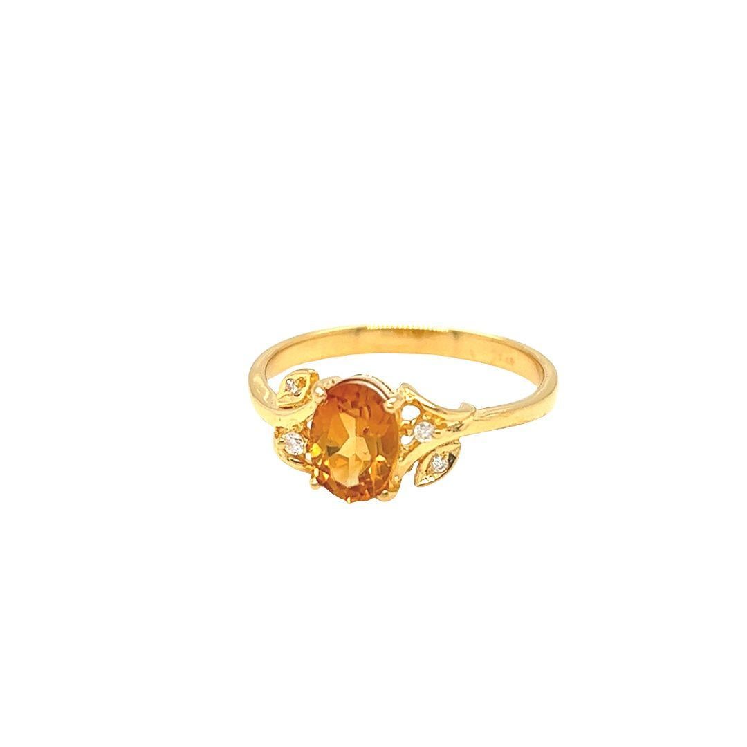 Women's Nari Fine Jewels Oval Citrine Flower Leaf Design Ring 14K Yellow Gold For Sale
