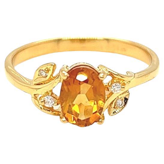 Nari Fine Jewels Oval Citrine Flower Leaf Design Ring 14K Yellow Gold For Sale