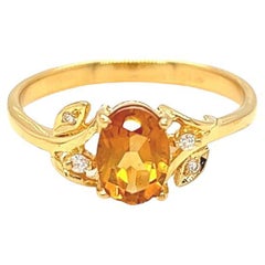 Nari Fine Jewels Oval Citrine Flower Leaf Design Ring 14K Yellow Gold