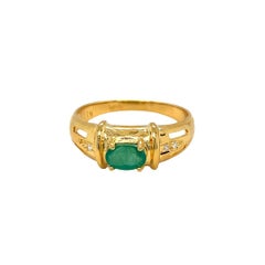 Nari Fine Jewels Oval Emerald and Diamond Ring 14K Yellow Gold