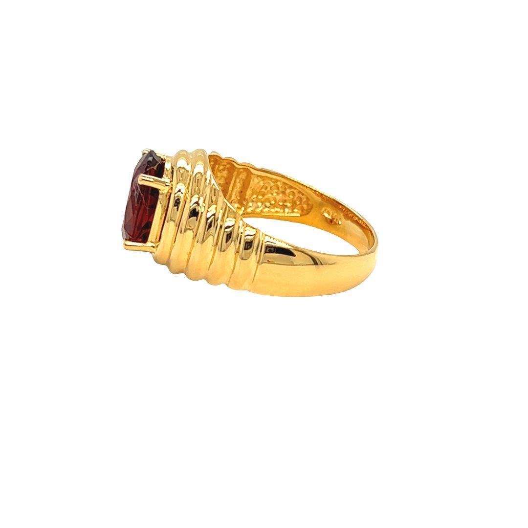 Oval Cut Nari Fine Jewels Oval Garnet Fluted Dome Ring 14K Yellow Gold For Sale