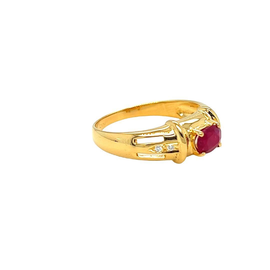 Contemporary Nari Fine Jewels Oval Ruby and Diamond Ring 14K Yellow Gold For Sale