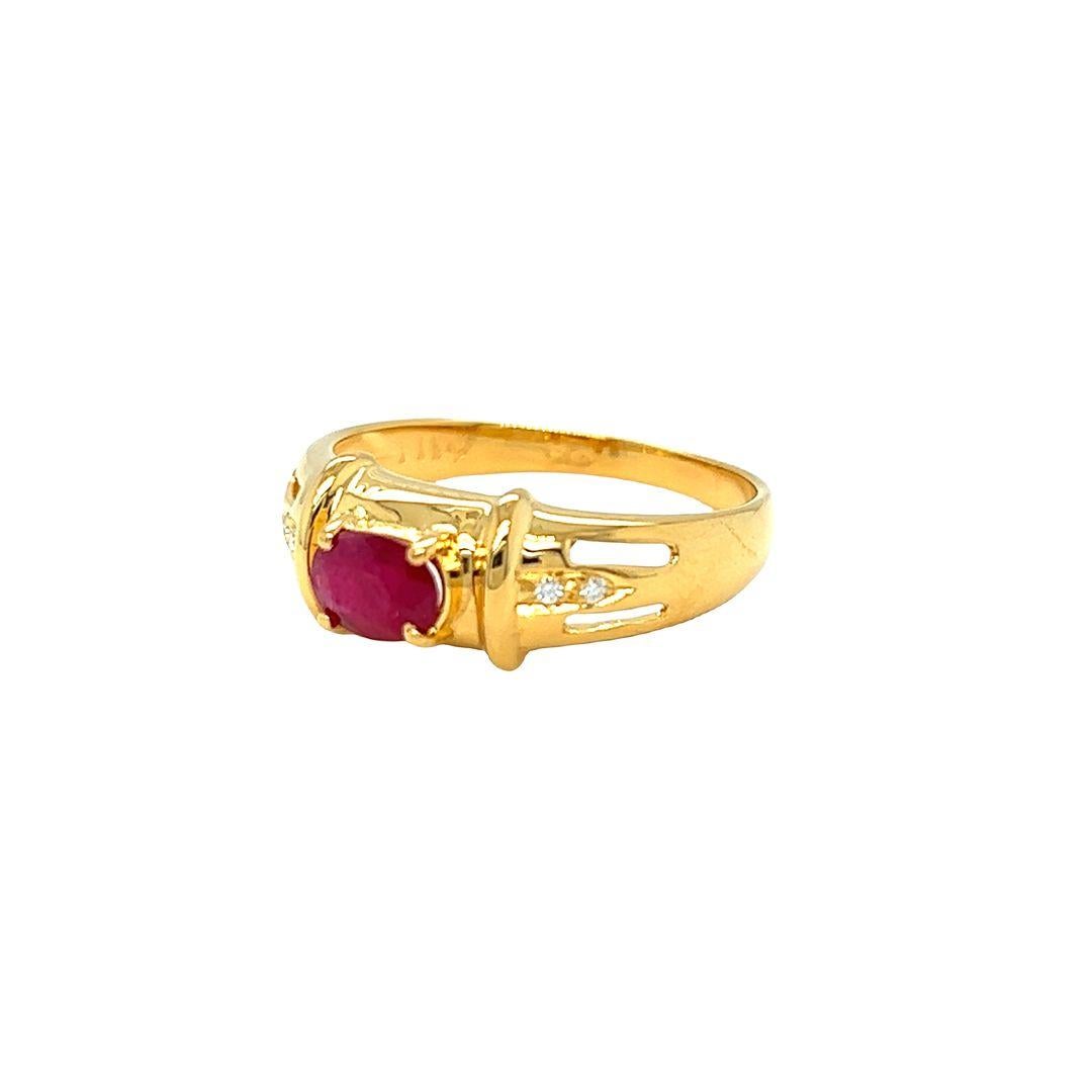 Women's Nari Fine Jewels Oval Ruby and Diamond Ring 14K Yellow Gold For Sale