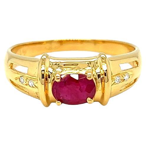 Nari Fine Jewels Oval Ruby and Diamond Ring 14K Yellow Gold For Sale