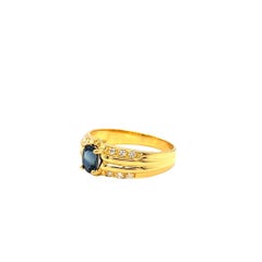 Nari Fine Jewels Oval Sapphire and Diamond Ribbed Shank Ring 14K Yellow Gold