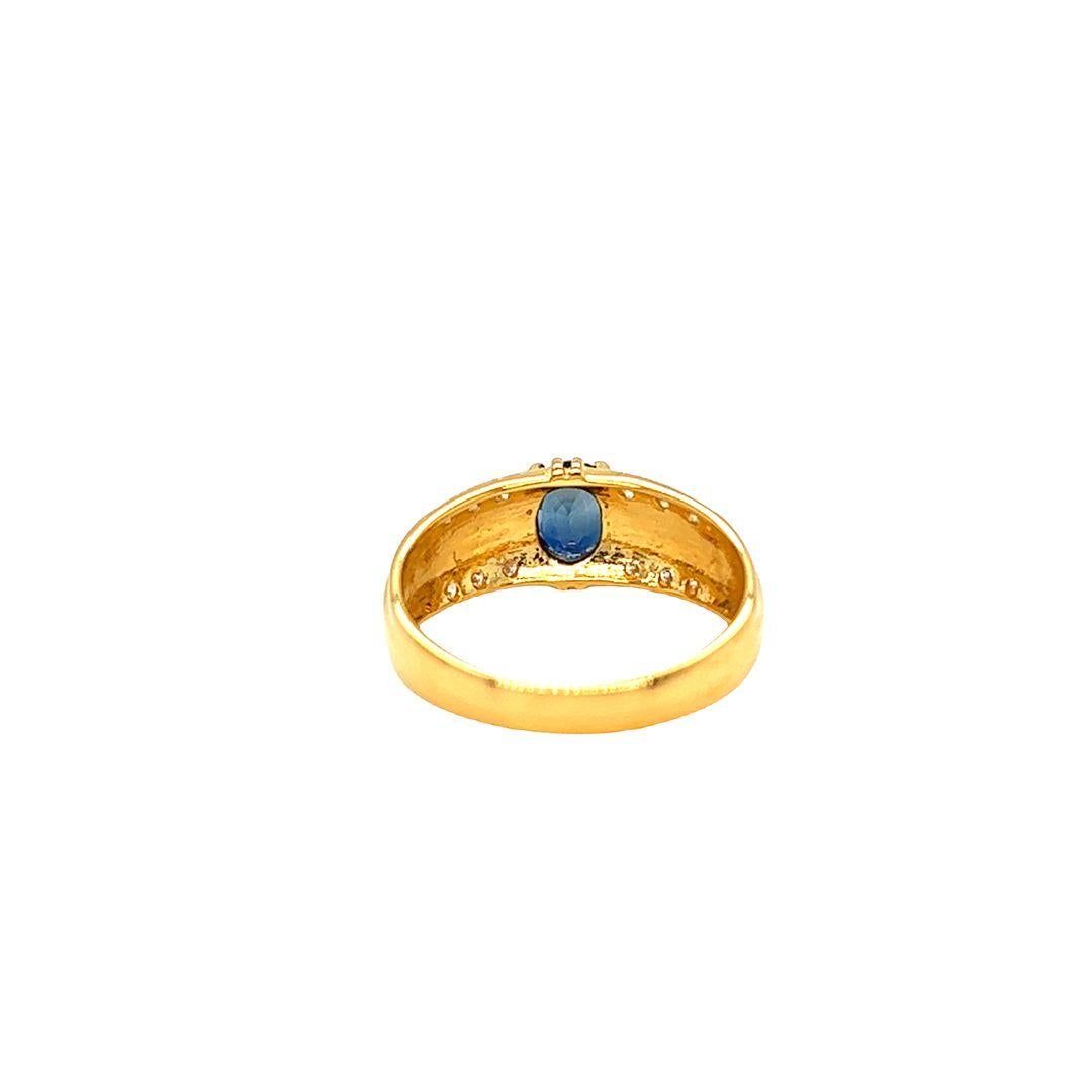 Oval Cut Nari Fine Jewels Oval Sapphire and Diamond Ribbed Shank Ring 14K Yellow Gold  For Sale