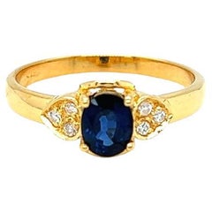 Nari Fine Jewels Oval Sapphire with Diamonds Ring 14k Yellow Gold