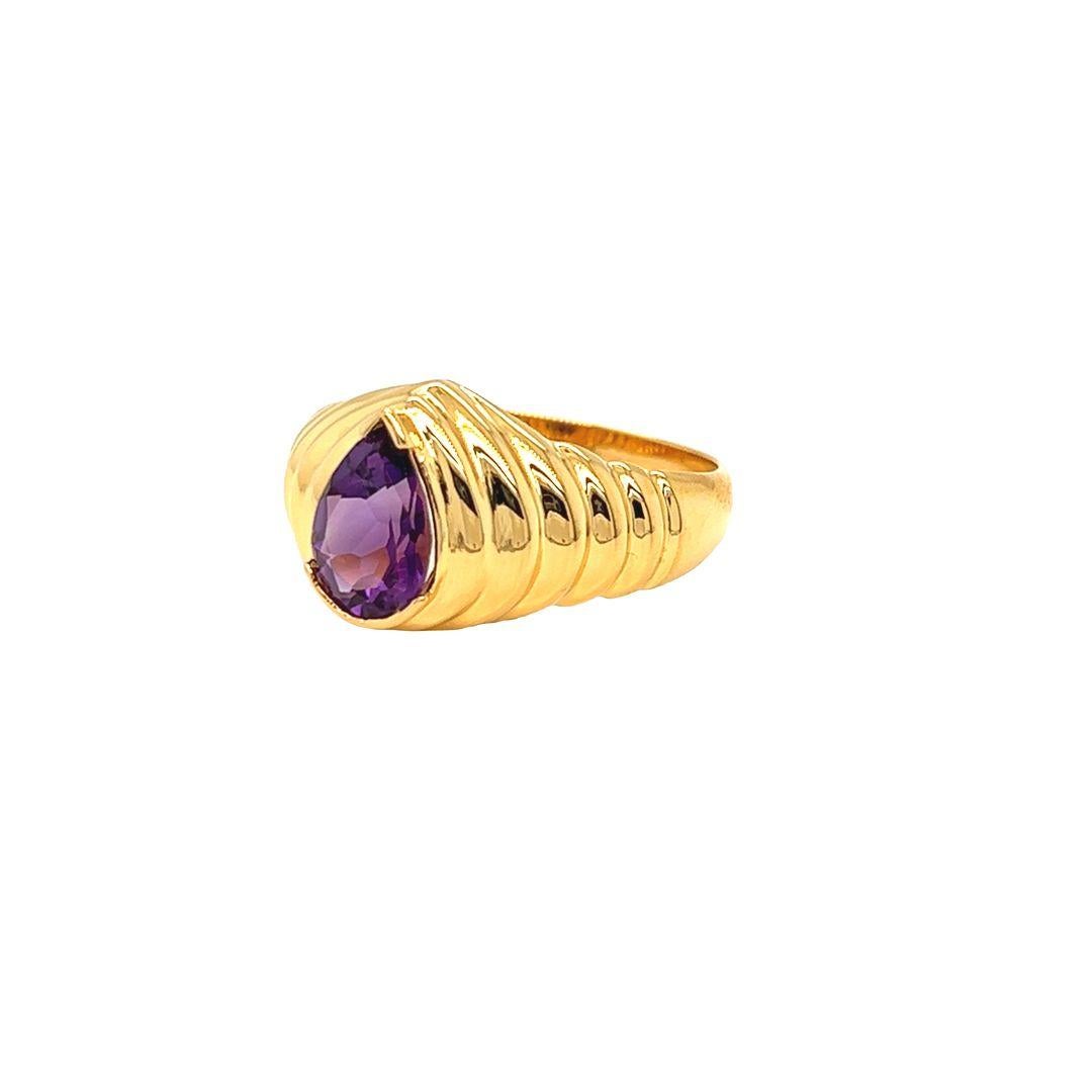 Contemporary Nari Fine Jewels Pear Amethyst Fluted Dome Ring 14K Yellow Gold For Sale