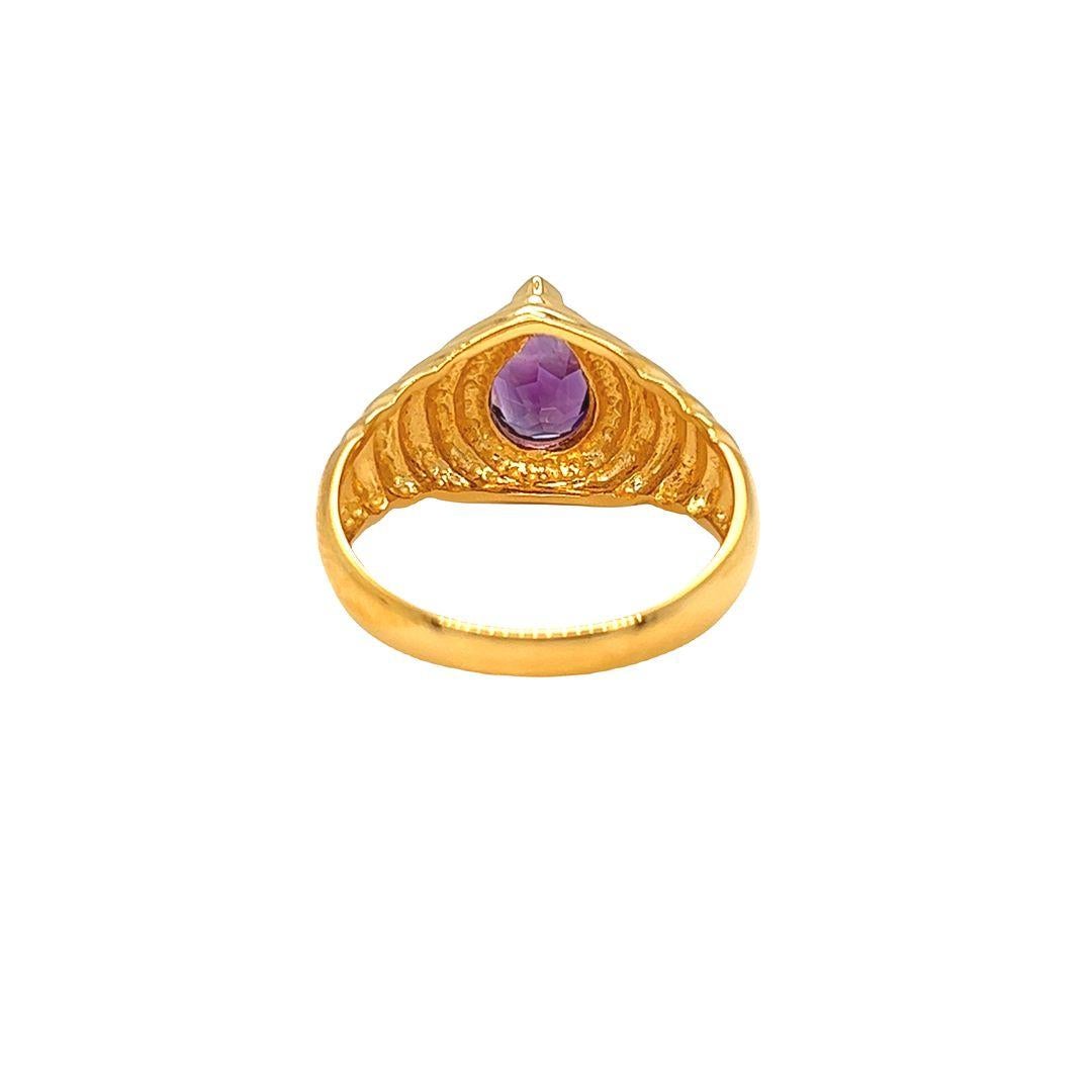 Pear Cut Nari Fine Jewels Pear Amethyst Fluted Dome Ring 14K Yellow Gold For Sale