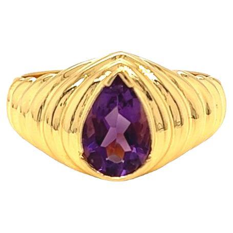 Nari Fine Jewels Pear Amethyst Fluted Dome Ring 14K Yellow Gold For Sale