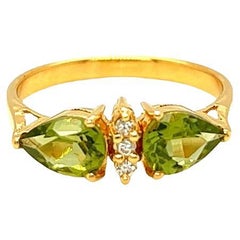 Nari Fine Jewels Bague en or jaune 14 carats avec péridot en forme de poire et diamants