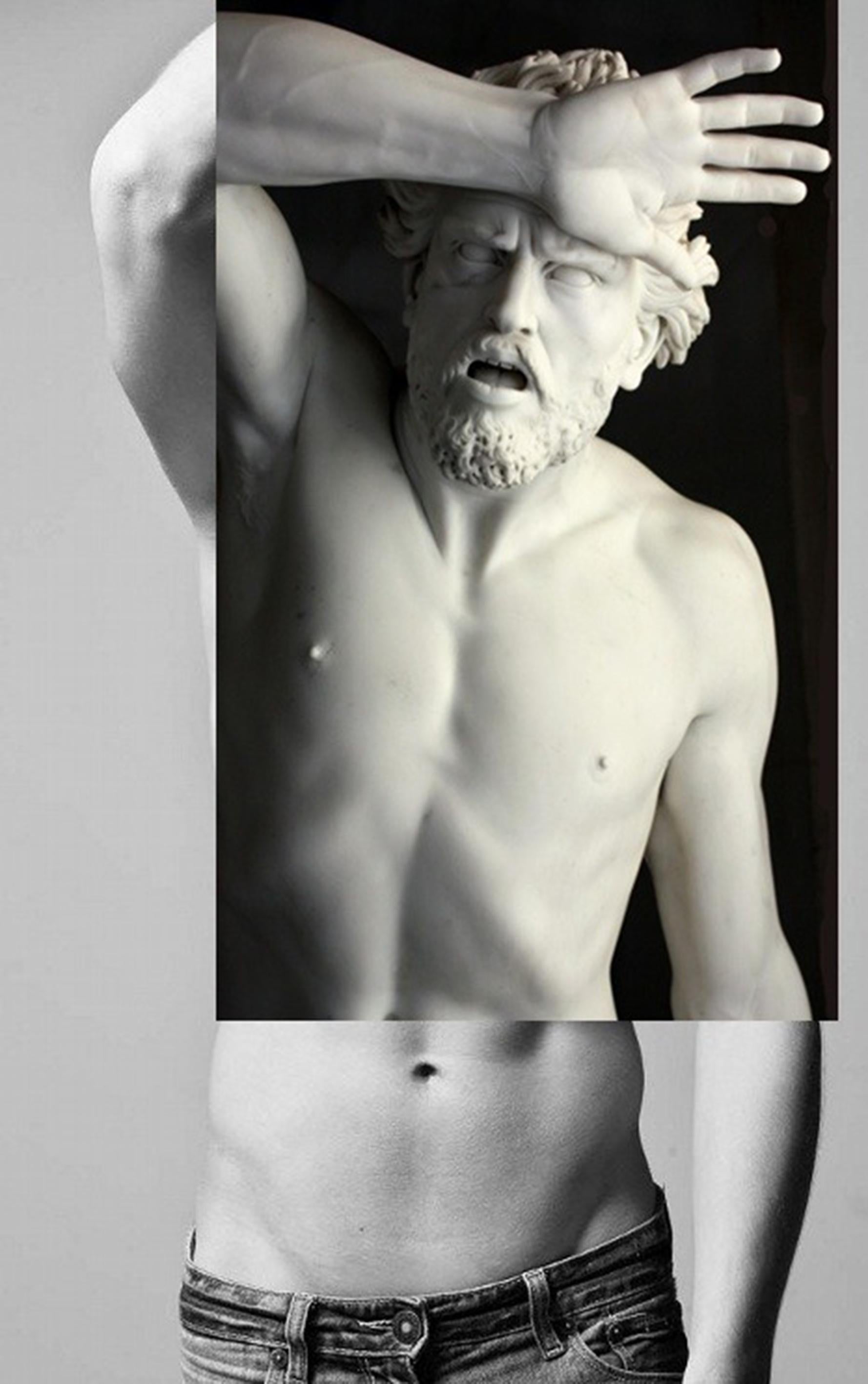 Classic sculpture + erotic themed digital collage print by Spanish artist Naro Pinosa, made famous in social media. Unique signed-by-artist piece. Authenticity certificated.
Print on photography papper. Glass and white lacquered wooden frame.