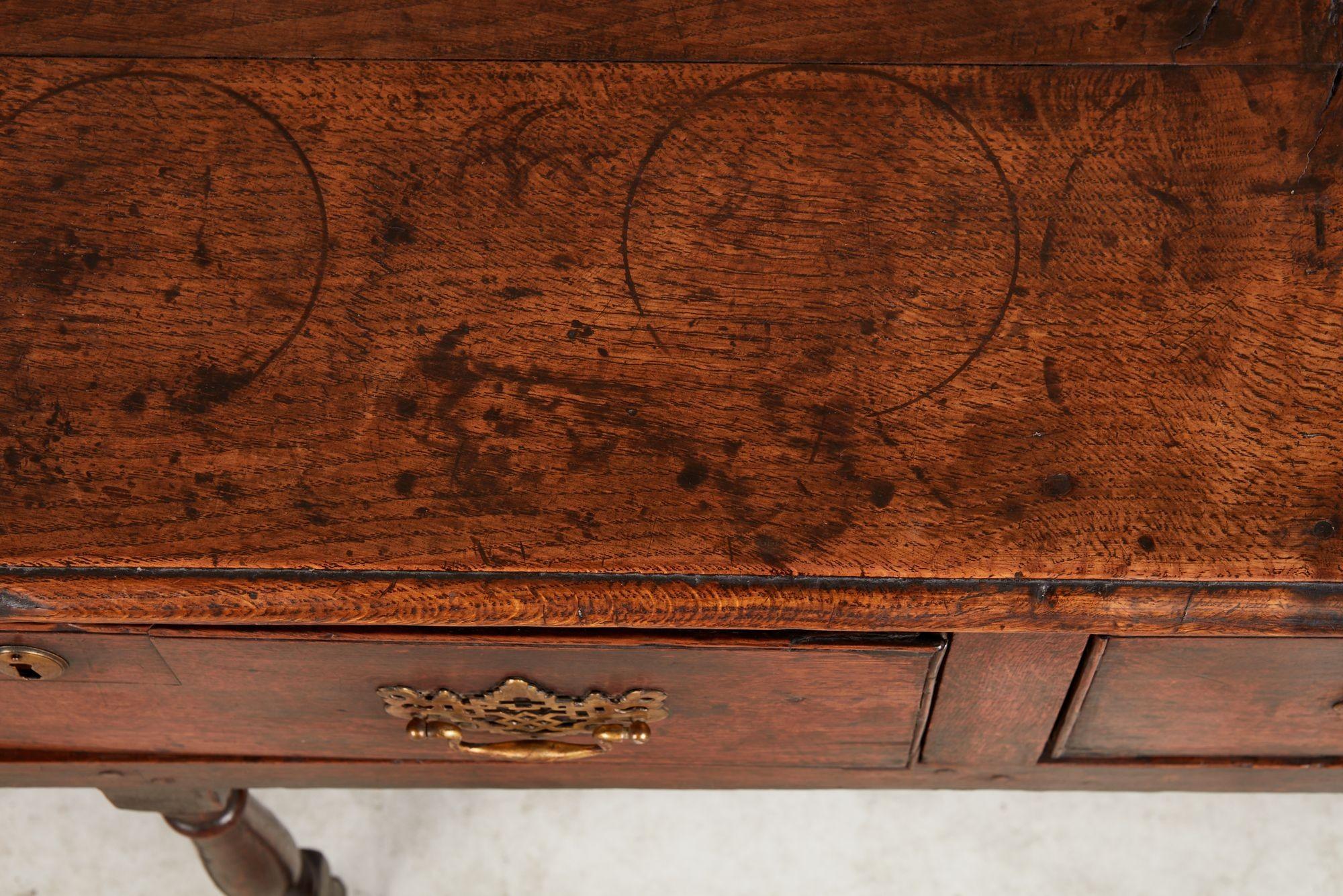 Narrow 18th c. Well-Patinated English Oak Sideboard For Sale 1