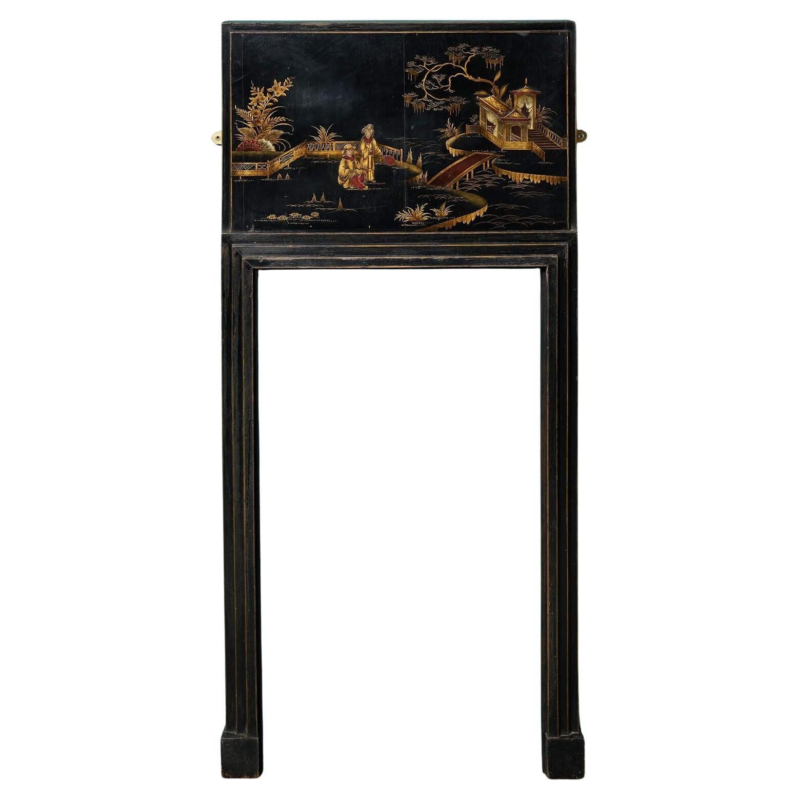 Narrow 1920s Chinoiserie Painted Fire Mantel