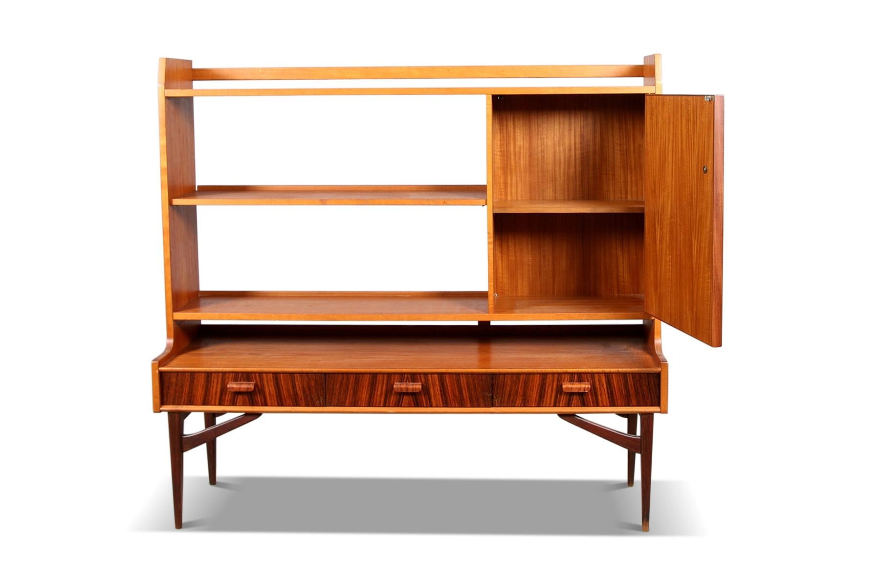 Narrow 1950s Bookcase / Wall Unit in Teak, Jacaranda + Cane In Excellent Condition For Sale In Berkeley, CA