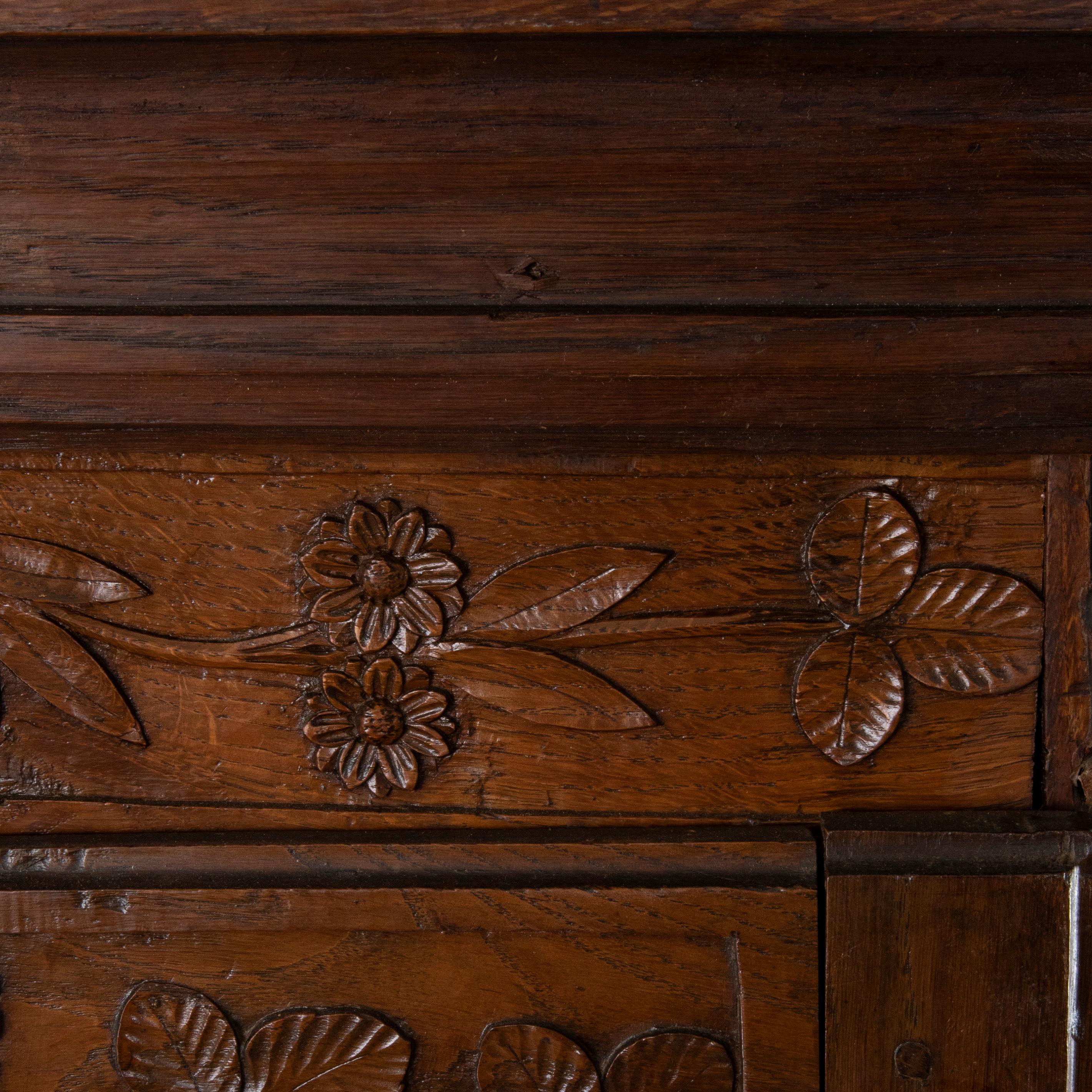 Narrow 19th Century French Hand Carved Oak Bonnetiere or Cabinet from Normandy 5