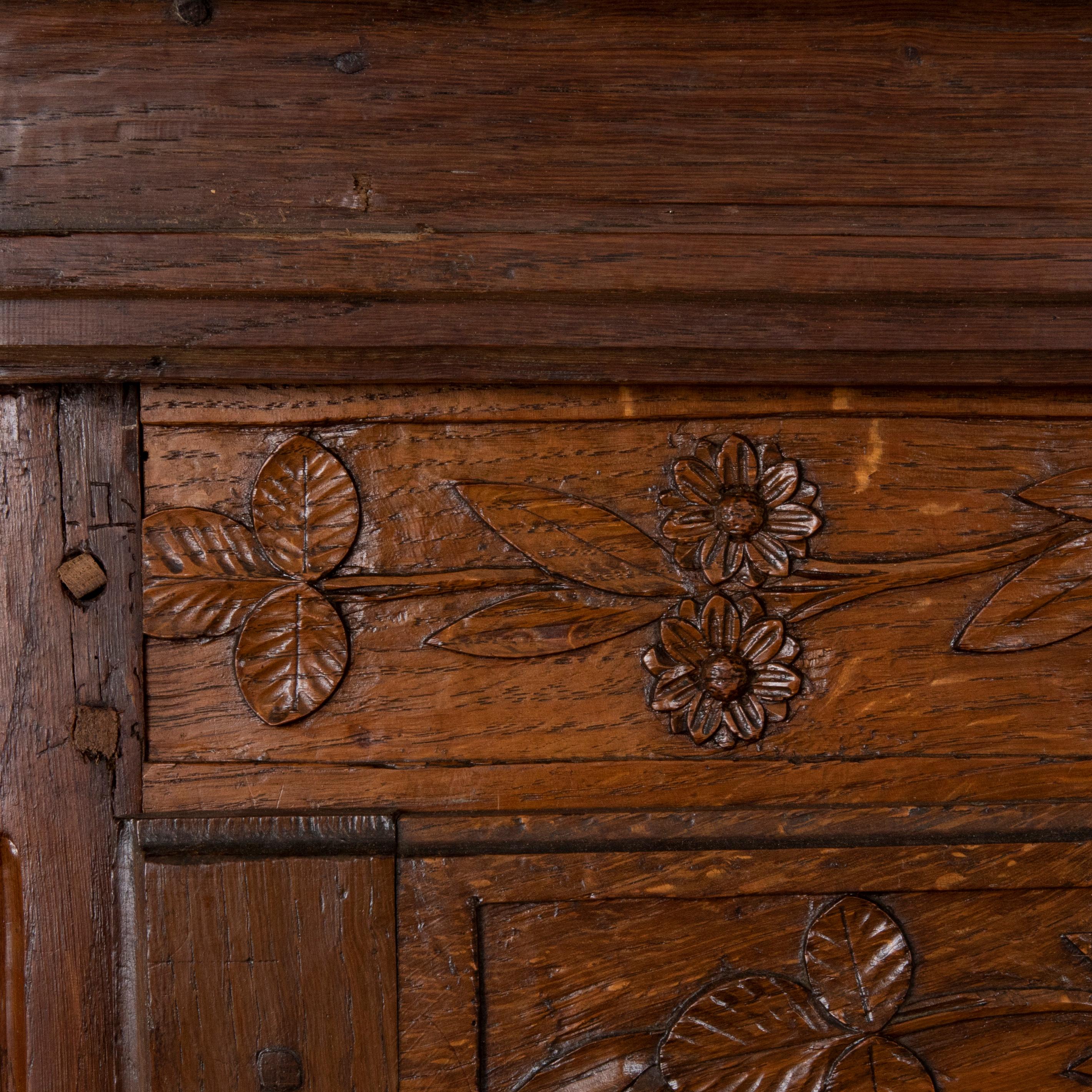 Narrow 19th Century French Hand Carved Oak Bonnetiere or Cabinet from Normandy 2