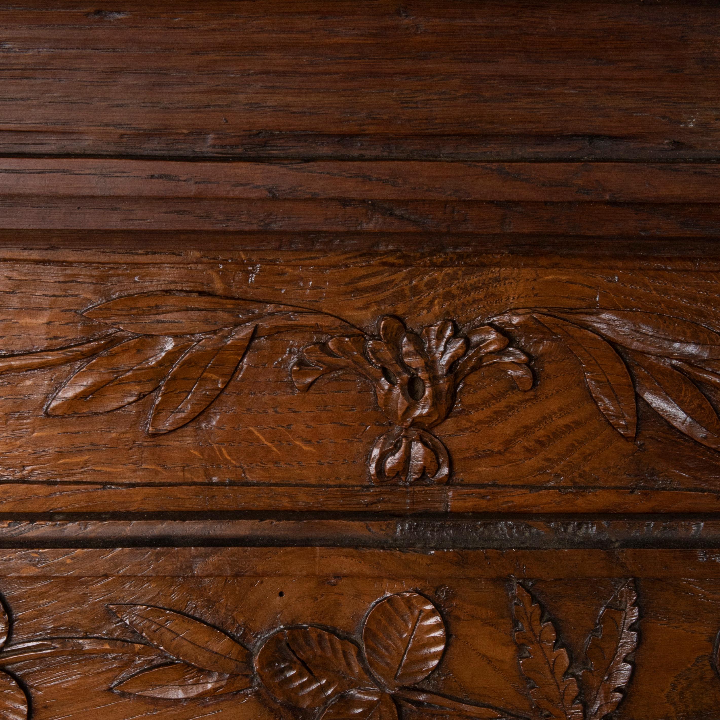 Narrow 19th Century French Hand Carved Oak Bonnetiere or Cabinet from Normandy 3