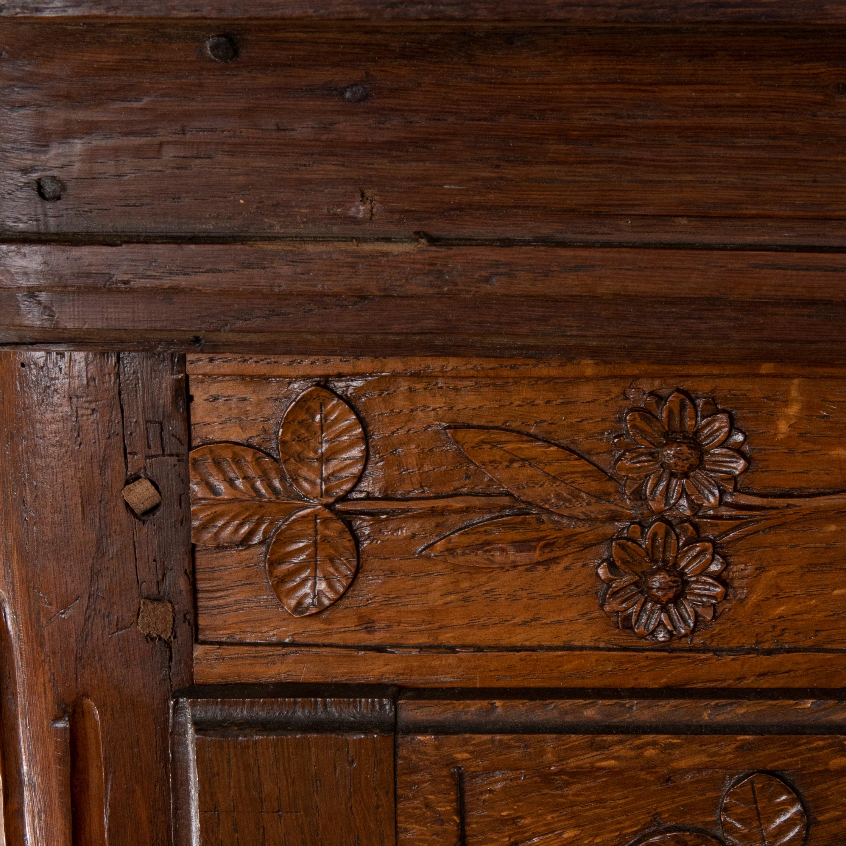 Narrow 19th Century French Hand Carved Oak Bonnetiere or Cabinet from Normandy 4