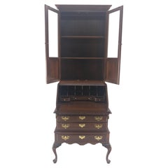 Narrow 30" Wide  4 Drawers Slant Front Secretary Desk w/ Glass Doors Bookcase