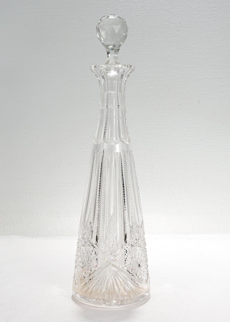 Edwardian Narrow American Brilliant Period ABP Cut Glass Wine Decanter For Sale
